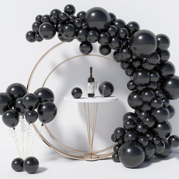 130 stk. sorte balloner i forskellige størrelser 18\" 12\" 10\" 5\" ballonbue guirlande sæt perfekt til fødselsdagsfest, dimission, babyshower, bryllup, ferie D Black