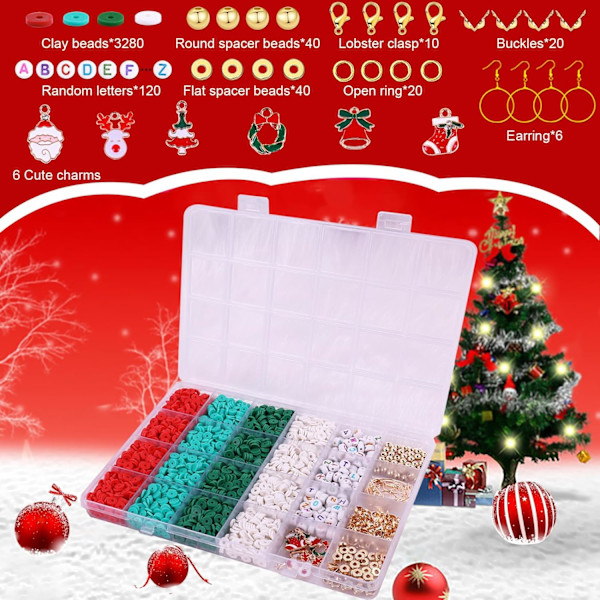 3500 stk. julelerperler til armbånd, polymer heishi-perler til smykkefremstilling, bogstavperler venskab armbåndssæt med jul Christmas