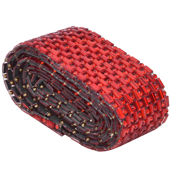 100cm Tæt Rhinestone Kæde Hotfix Glas Krystal Bånd Beklædning Kjole Taske Dekoration Rød 3cm 12 Række
