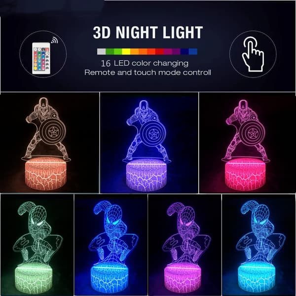3D Illusjon Nattlys for Marvel Fans Barn, Superhelt - Sp