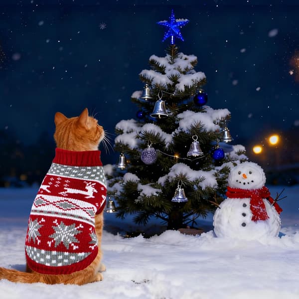 Julekæledyrstrøje til hunde og katte - Rensdyr Snefnug Design, Vintervarme Pyjamas til små hvalpe/killinger (Størrelse S) S