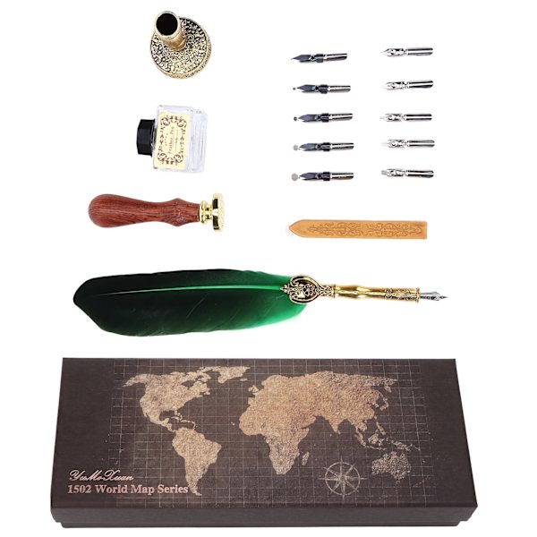 Kalligrafi Pen Retro Elegant Utskjært Mønster Holdbar Slitasje Attractiv Dekorativ Skrivemateriell for HjemGrønn