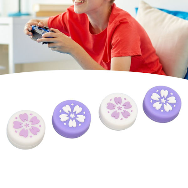4 stk. tommelgrephetter for Switch, myk silikon, forhindrer skli, erstatningsjoystickhetter, tommelpinnehetter for Switch Lite, lilla