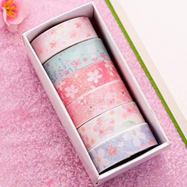 6 st underbara Sakura-stil lådpaket starkt klibbig tejp för dekoration