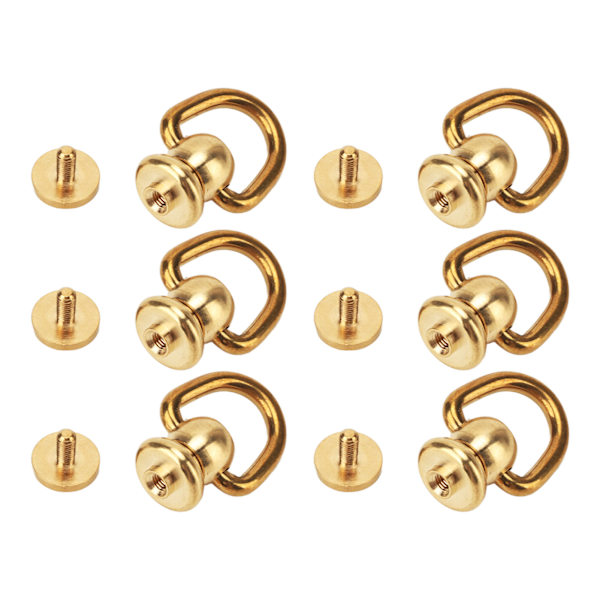 12 sett D-ring nagleskrue gull messing metallbelegg D-ring nagler for DIY skinn lommebok stropp sko dekorasjon L