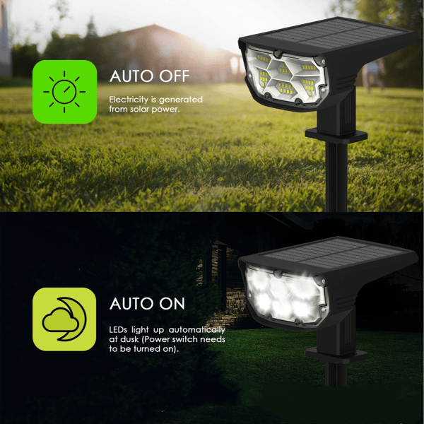 LED Solar Utendørslys, [2 Pakning] IPX7 Vanntett Landskap