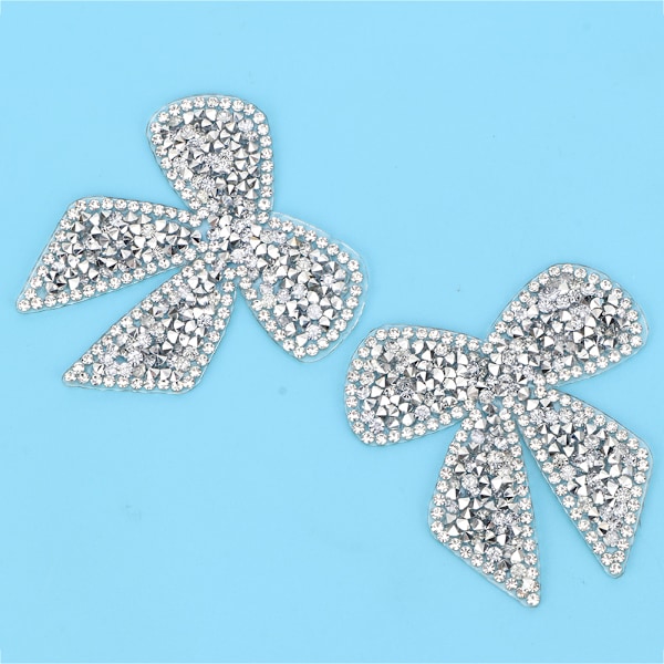 Smukke Rhinestones Sløjfe Krystal Kæde Trim Tøj Broderi Mærkat Patches (Sølv)