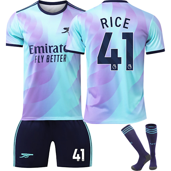 Jalkapallopaitasetti, Arsenal NO.41 Rice jalkapallopaita pojille ja tytöille, hengittävä nopeasti kuivuva jalkapallopuku XS