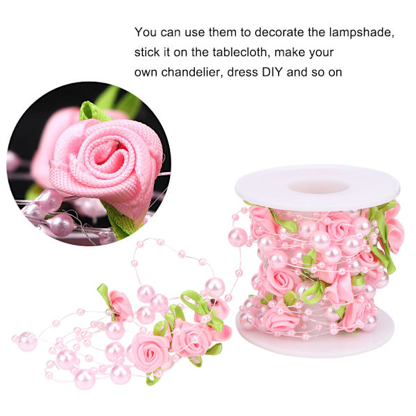 5m/rulle Grön blad ros konstgjord pärla sträng pärlor girlang DIY bröllopsdekoration (rosa)
