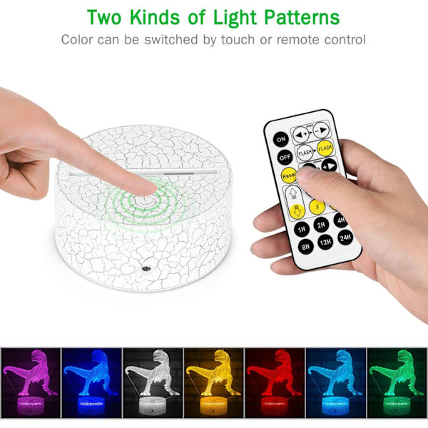 3D Natlampe, 7 Farver Skiftende Natlys med Timer & Sma
