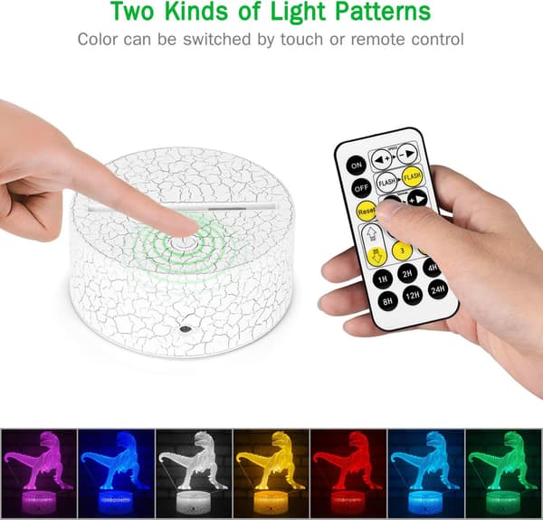 3D Nattlampe, 7 Farger Skiftende Nattlys med Timer & Sma