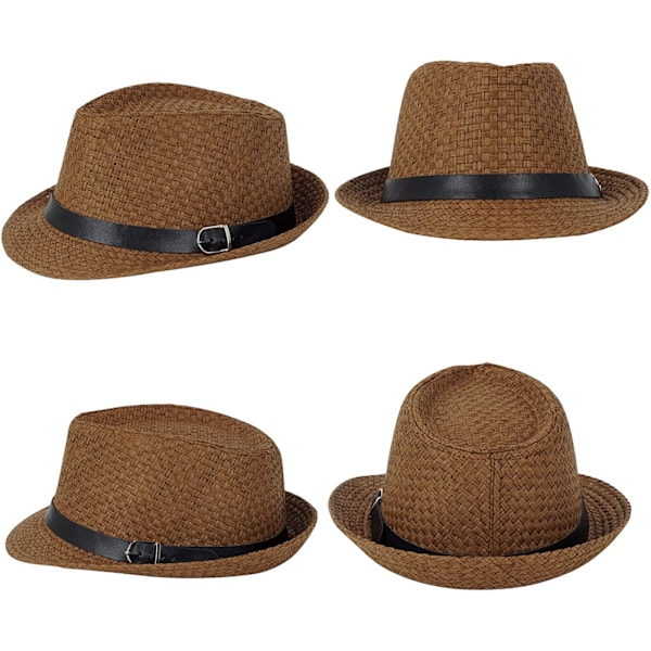 Sommarhatt i halm med kort brätte, Panama solhatt Trilby Bea Black