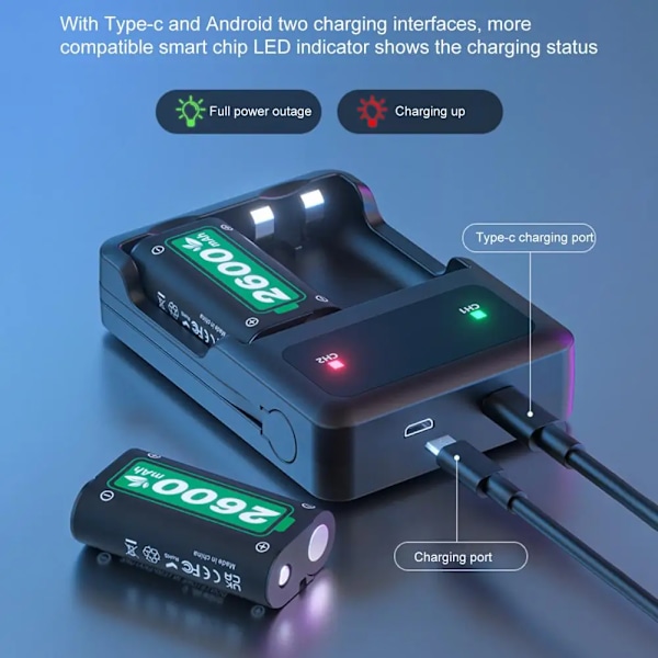 2 x 2600mAh Genopladeligt Batteri Til Xbox Series X/S/Xbox One S/X Controller Batteri Til Xbox One + USB Batteri Oplader