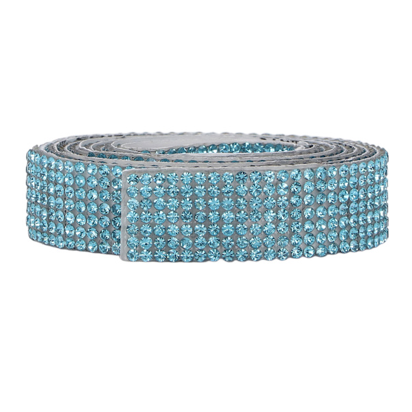 Rhinestone Strip Lake Blue 5yd Längd Självhäftande Bling Kristallband för Fest Bröllop Hem
