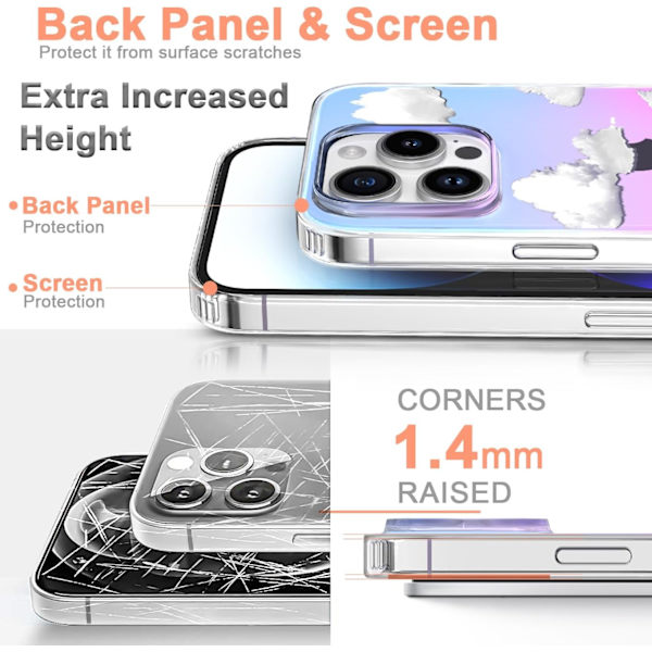 Telefon Hard Case Kompatibel med iPhone Case Slim Cystal Clear Holographic White Cloud Kvinner Jenter, Hard PC Støtsikker Beskyttende Design iPhone 13 Pro Max