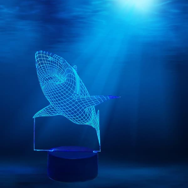 LED Nattlampe 3D Hai Lampe Multi 7 Fargeskiftende Berøring S