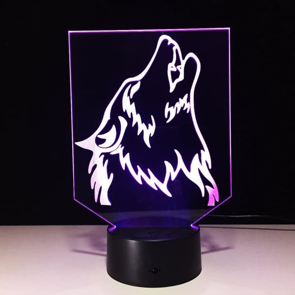 Wolf 3D Natlampe Touch Bordlamper, 7 Farveskift