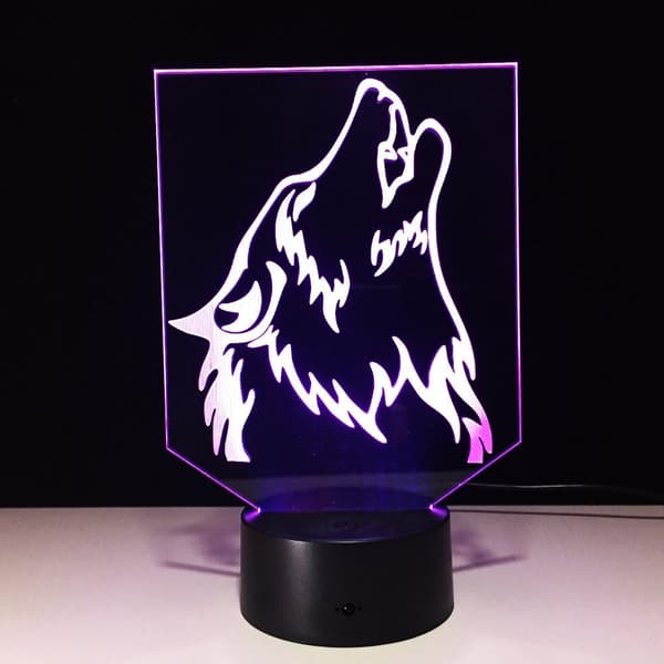 Wolf 3D Nattlys Touch Bordlamper, 7 Fargeskiftende