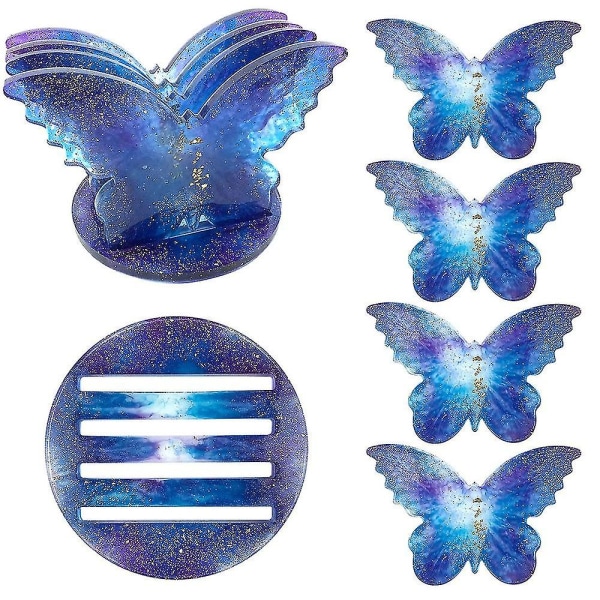 5 stk. Coaster Siliciumform DIY Spejl Sommerfugl Coaster Com