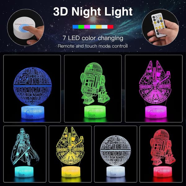 3D Nattlampe med Fjernkontroll for Gutter og Jenterom, Timerfunksjon