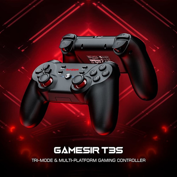 T3s trådlös spelkontroll, PC-kontroll för Windows 7/8/10/11/Android/iPhone/Switch, spelkontroll joystick med dubbla vibrationer, Bluetooth Ga GaneSir T3s（Black）