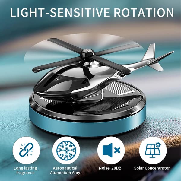 Solar - Drevet Helikopter Bil Luftfrisker – Aluminiumlegering Roterende Aromaterapi Diffuser til Bil/Hjem (Langvarig Duft) Blue