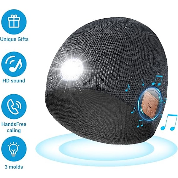Bluetooth Beanie Hat med LED Lys Trådløs Musikalsk Strikket Hat med Stereo Hovedtelefoner til Løb Vandreture Jogging