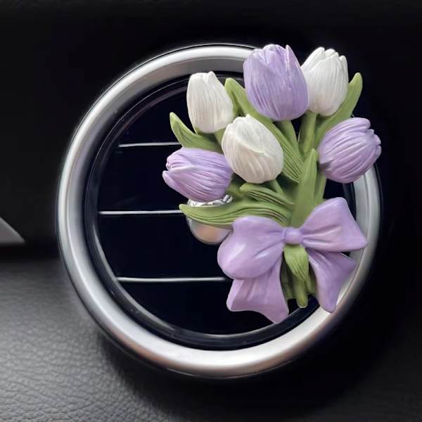 3-pak Bilventil Diffuser - Blomsterduft Klips med Sten Aromaterapi, Elegant Ventildekoration til Bil & Kontor