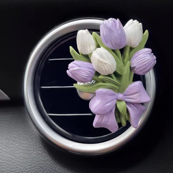 3-pakning Bilventil Diffuser - Blomsterduftklips med Stein Aromaterapi, Elegant Ventildekor for Bil og Kontor