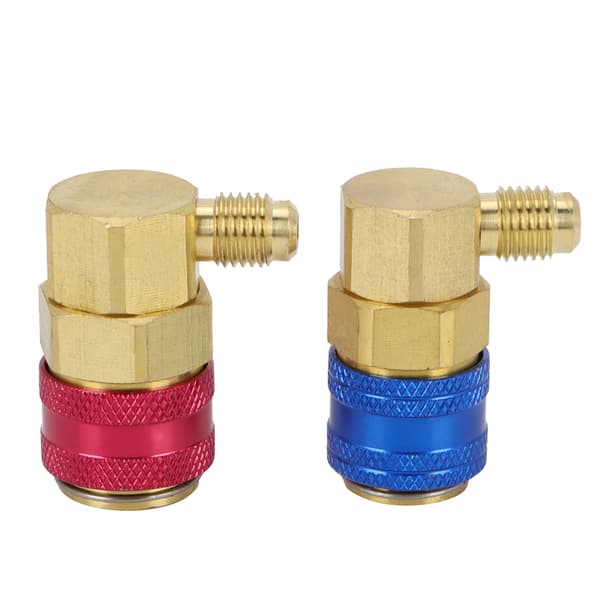 2 st R134A Bil AC Snabbkopplingar 90° Låg & Hög Sida Adapter