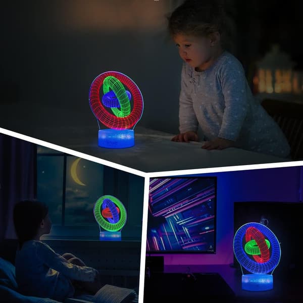 3-i-1 Oppgradert Abstrakt Ringer 3D Illusjon Nattlys for K