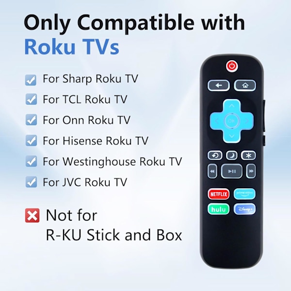 Universal bakgrundsbelyst fjärrkontroll för Roku TV, fjärrkontroll för TV med skyddande fodral, för Hisense/Sharp/Philips/Onn/Westinghouse/TCL/Element/Ind