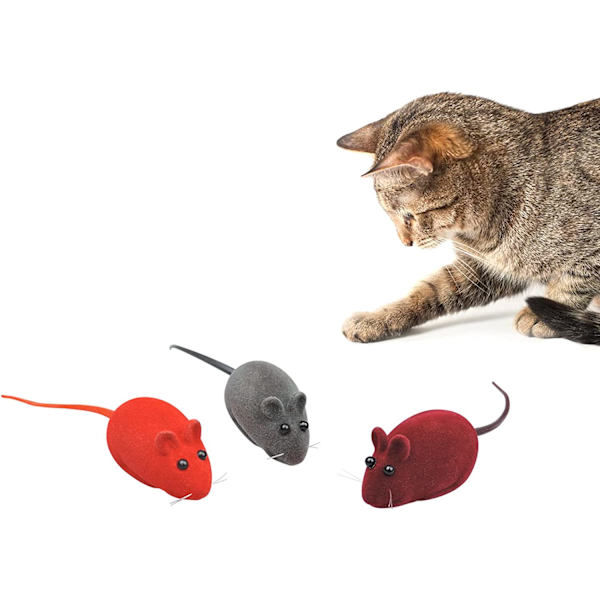 3 st kattmusleksak, flockande pipande musleksak för katt i 3 färger