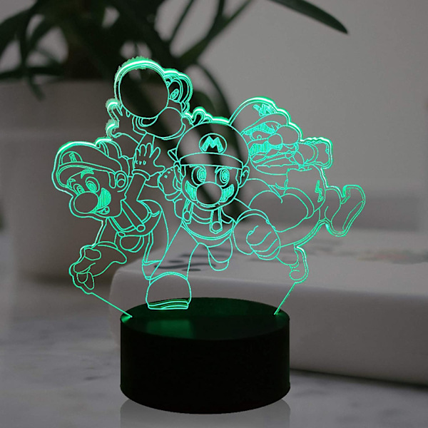 Tegneserie Lys Bros Yoshi Bror Luigi Toad Donkey Kong Bowser 3D LED Bordlampe Hjem Decor Natlys til Dreng Værelse med 7 Farve Smart Fjernbetjening Skift