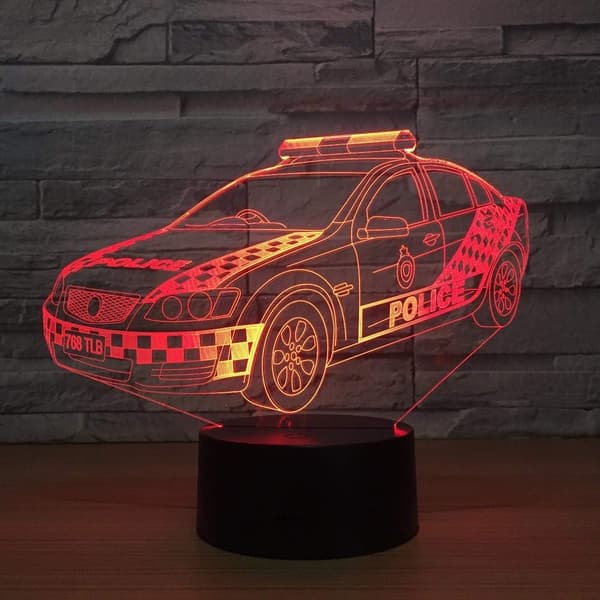 3D Politibil Natlys Bordlampe Dekor Bord Optisk