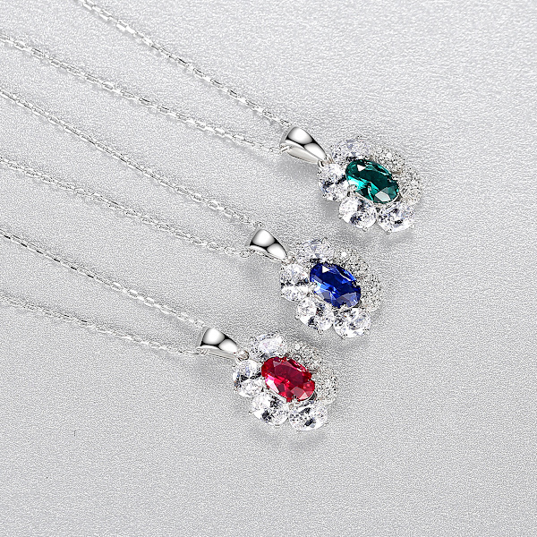 925 Sterling Silver Zircon Hänge Halsband Solrosform G