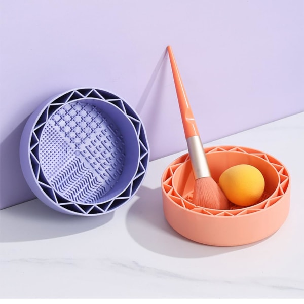 3 in 1 -meikkisivellinpuhdistin, silikoninen sivellinpuhdistusmatto, sivellinteline, kulho, kannettava puhdistustyökalu (oranssi) Orange