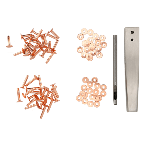 Kobbernagler Burrs Kit Kobbernagler med Settere Rustfrie Nagler DIY Lærhåndverktøy for Klær Veske Belte Stil C
