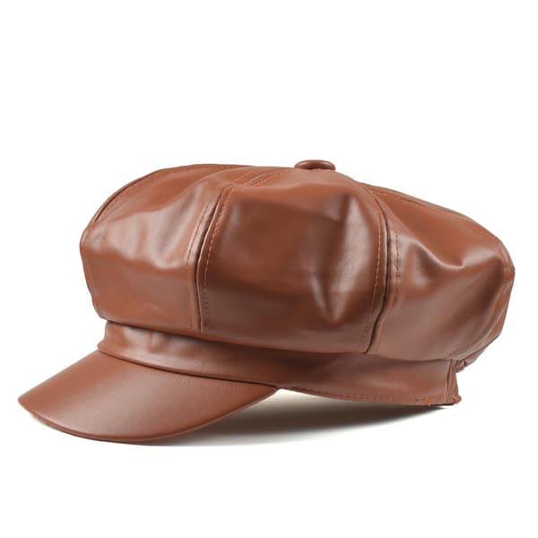 8-panel Newsboy-kasketter til kvinder, PU-læder Cabbie Painter H