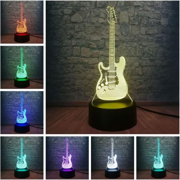Musik Cool Guitar Bas 3D LAMPE Optisk Illusion LED Natlampe
