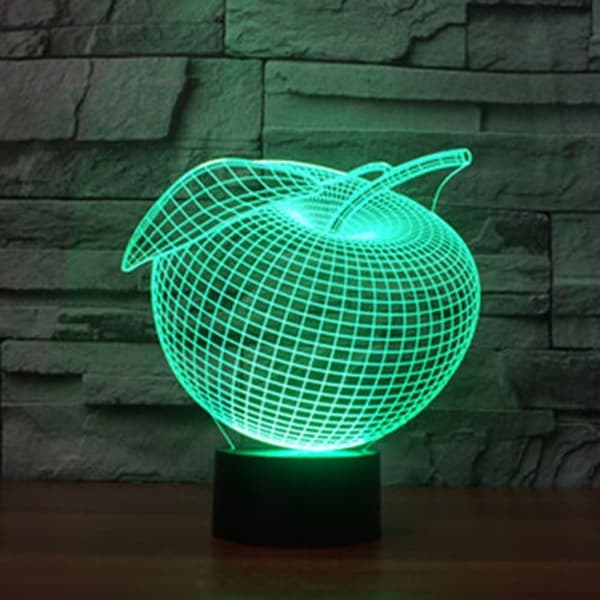 3D Frukt Eple Nattlys Bord Skrivebord Optisk Illusjon Lamper