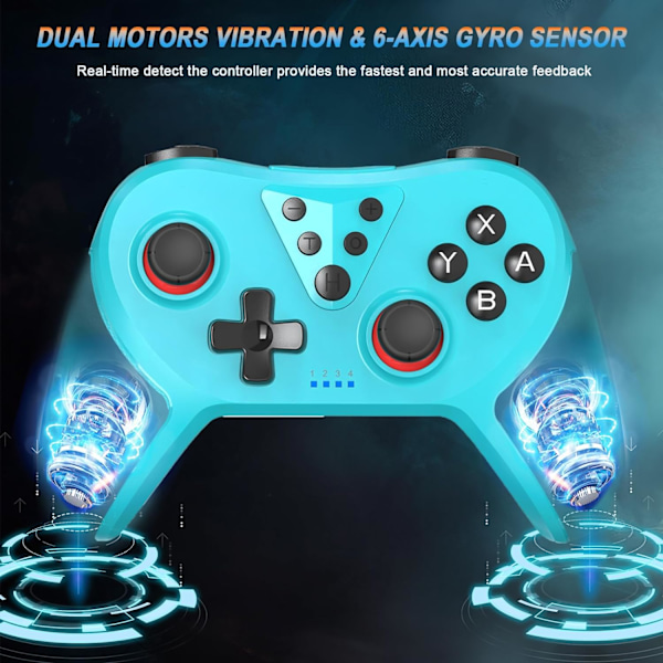 Bryterkontroller, trådløs Pro-kontroller for Nintendo Switch/Switch Lite/Switch OLED, Switch-gamepad med justerbar turbofunksjon, 6-akset gyrosensor Blue