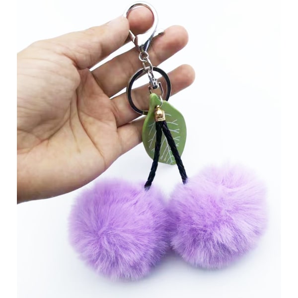 Pom Pom Nøkkelring Kunstig Pels Ball Nøkkelringer Fluffy Tote Anheng Bil Veske Sjarme Cherry Purple Blue