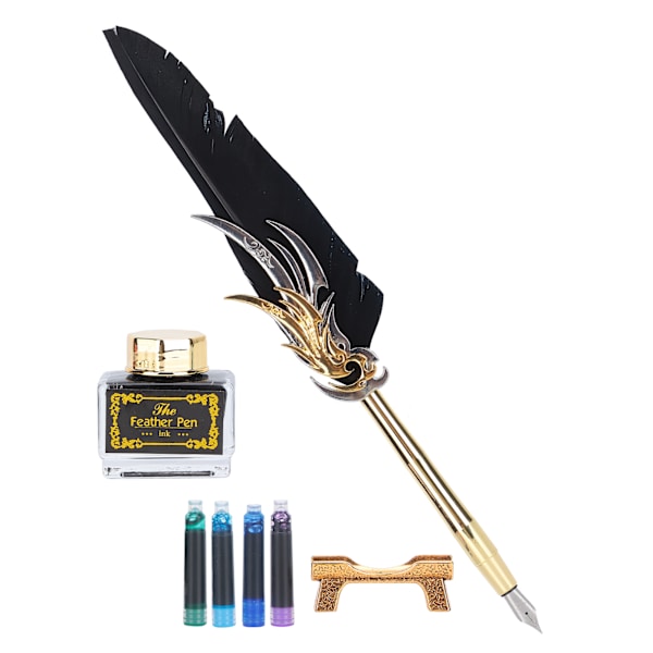 Sulkakynä kalligrafia kirjoitus Vintage Set Metal Retro Dip Quill Kit mustepussi SP270Musta