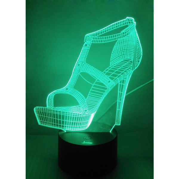Högklackad 3D nattlampa LED-illusion, Loveboat 7 färger