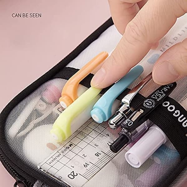 Net Mesh Penalhus Klar Simpel Papirvare Organizer, Pen Light Blue