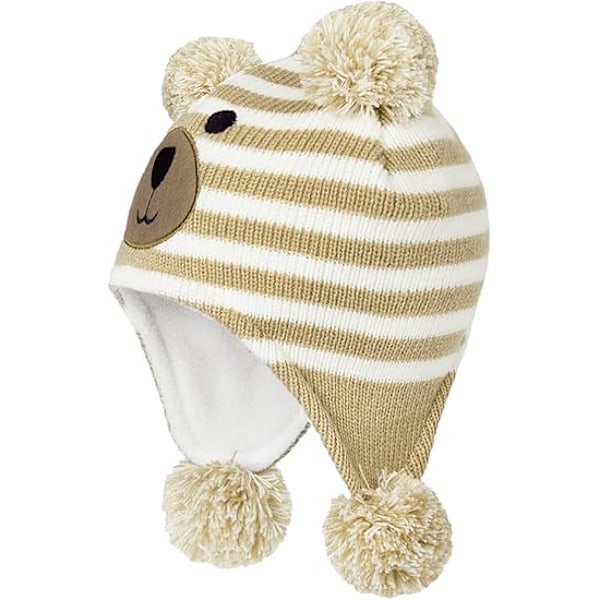 Barnhatt Vinter Fleecefodrad Hatt Stickad Öronlapp Barnmössor Spädbarn Småbarn Hattar för Pojke Flicka Beige L