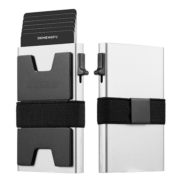 Slank Aluminium Kort Holder Tegnebog til Mænd, Holdbar Udvidbar Bagplade, RFID Blokering Minimalistisk Metal Pop Up Tegnebog, Holder 12+ Kort Plus Kontanter Sliver