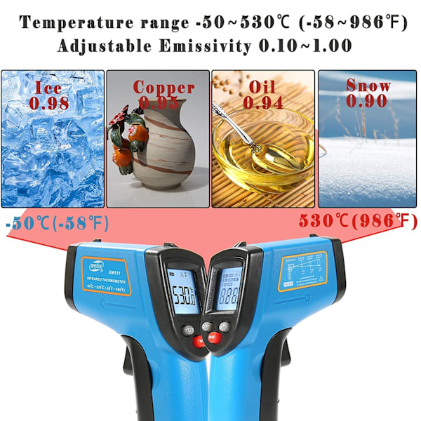 Infraröd Termometerpistol, -50°C~400°C (-58°F~752°F) Beröringsfri Digital Laser IR Temperaturpistol, för Matlagning, Pizza Ugn, BBQ, Godis &