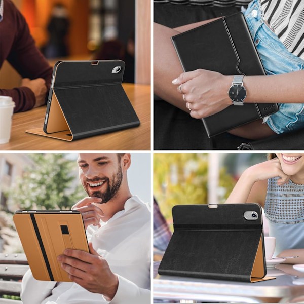 iPad Pro 11-tums Fodral M2 (2024), Premium Läder Business Folio Ställskydd med Pennhållare - Auto Sleep/Wake Black Apple